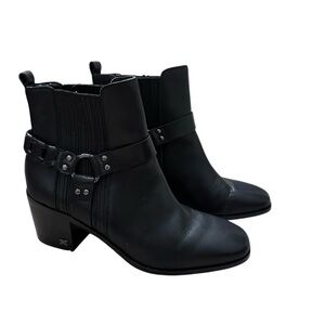 Sam Edelman Dalma Leather Black Chelsea Ankle Booties With Braided Harness 9